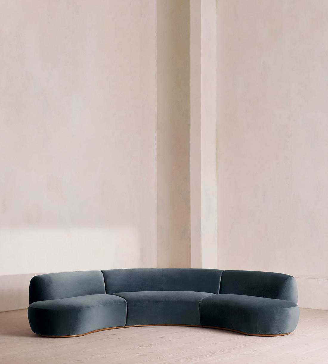Aline Serpentine Modular Sofa - Four Seater - Grey Blue Velvet - UK - Listing - Image 3