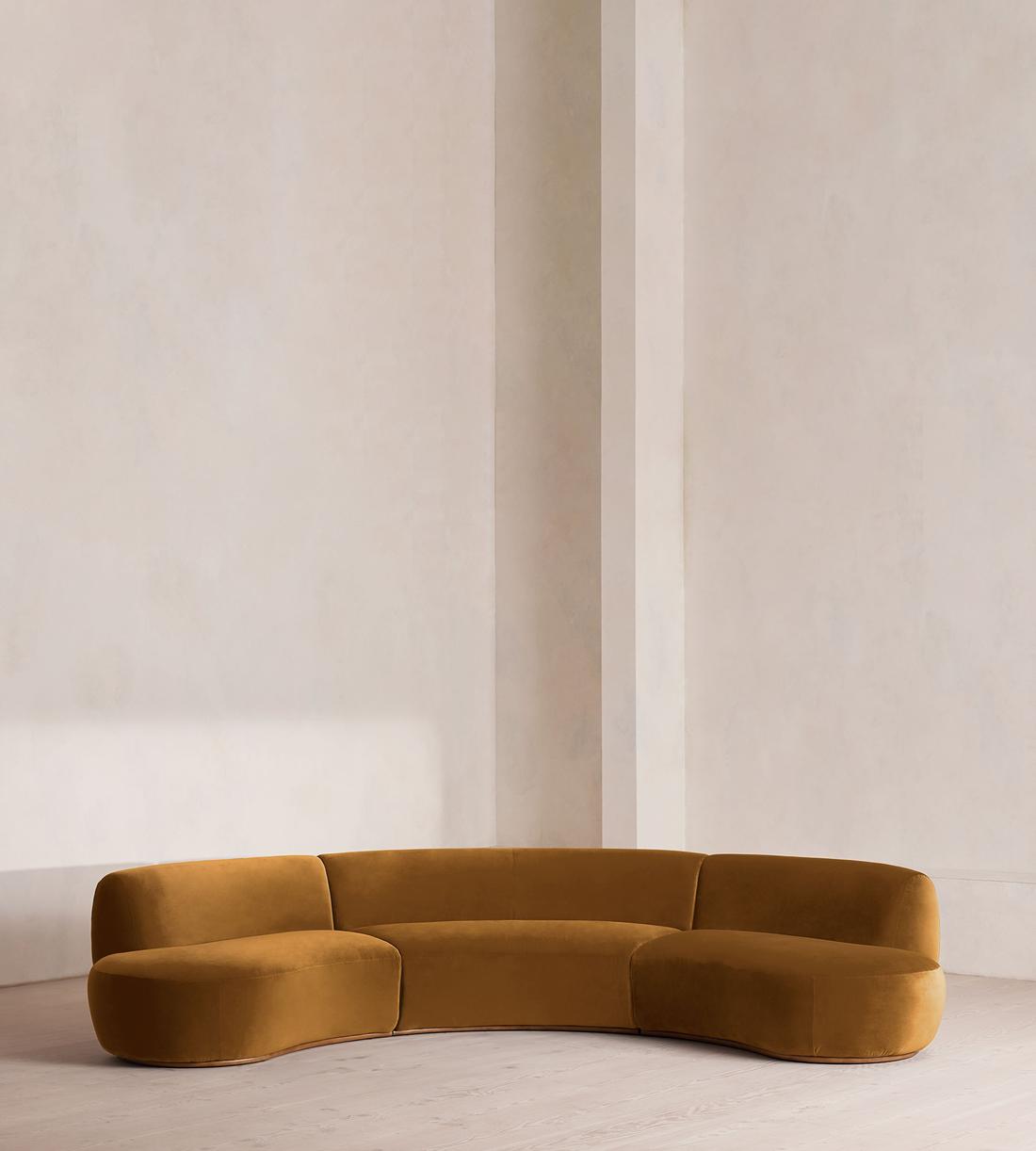 Aline Serpentine Sectional Sofa - Four Seater - Mustard Velvet - US - Listing - Image 1