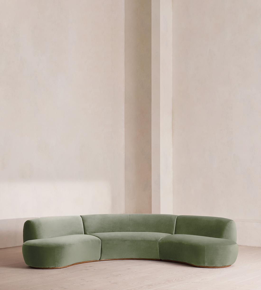 Aline Serpentine Sectional Sofa - Six Seater - Velvet - Seafoam - US - Listing - Image 1