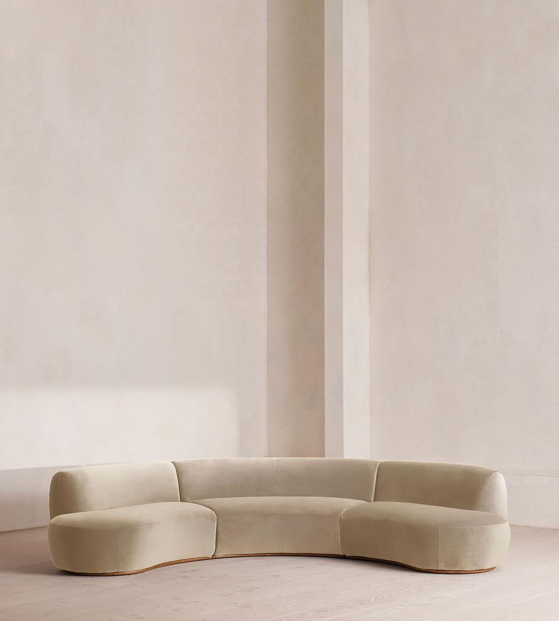 Aline Serpentine Sectional Sofa - Four Seater - Velvet - Oyster - US - Listing - Image 1