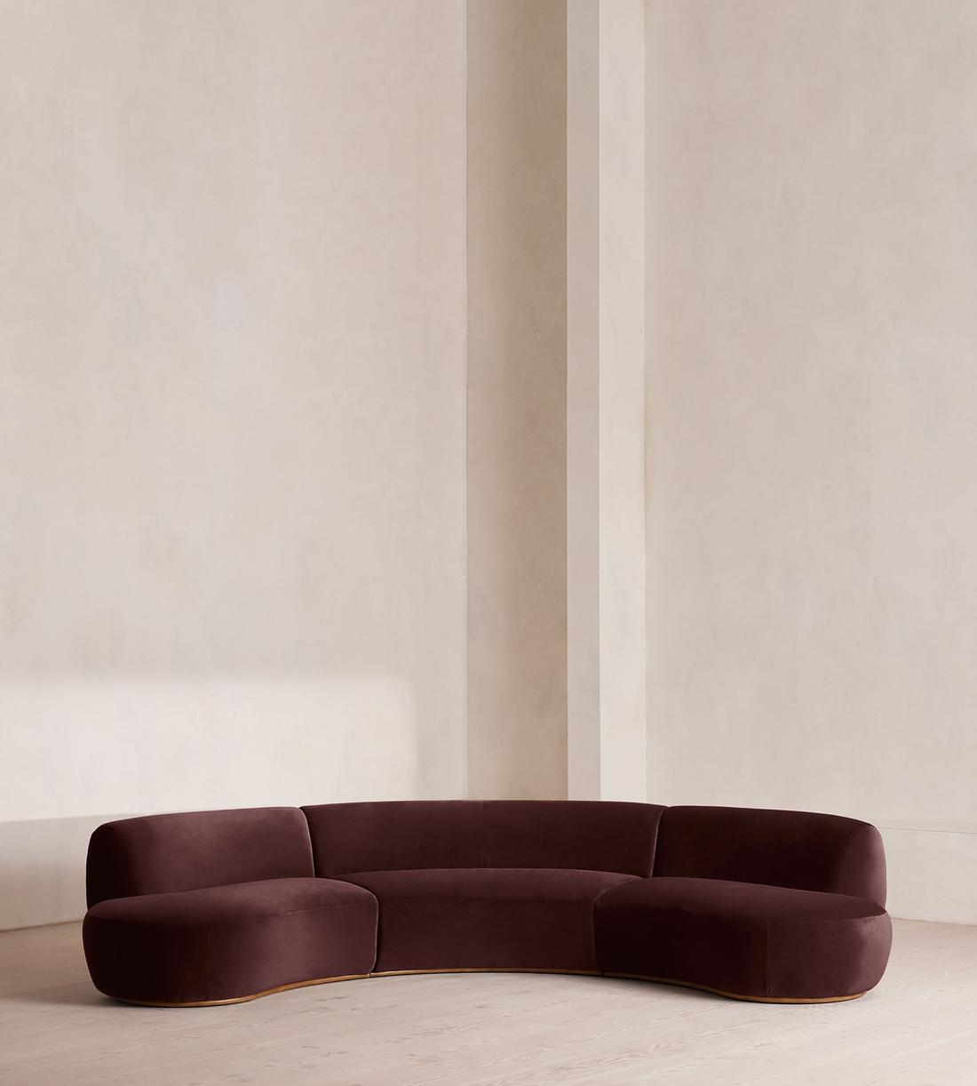 Aline Serpentine Sectional Sofa - Six Seater - Velvet - Aubergine - US - Listing - Image 1
