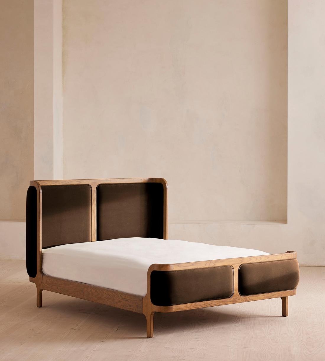 Belsa Bed - Light Oak - King - Velvet - Chocolate - US - Listing - Image 1