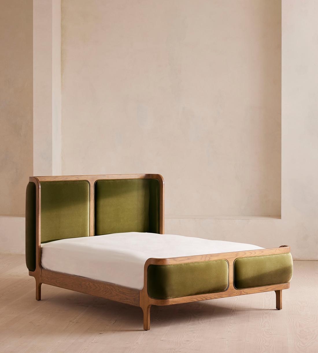 Belsa Bed - Light Oak - King - Velvet - Olive - Listing - Image 1