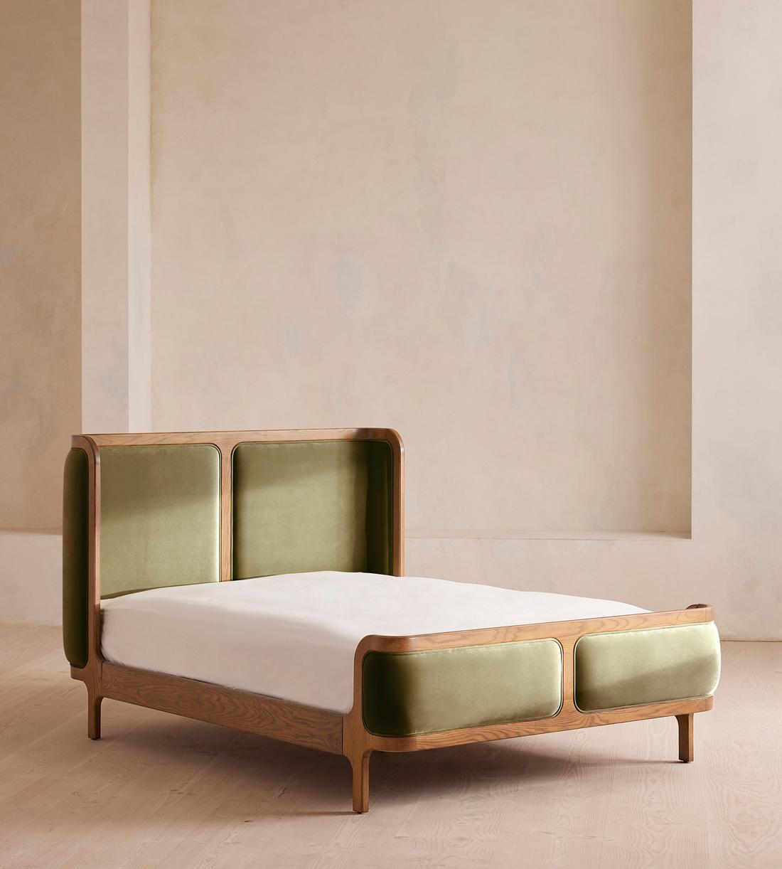 Belsa Bed - Light Oak - King - Velvet - Lichen - US - Listing - Image 1