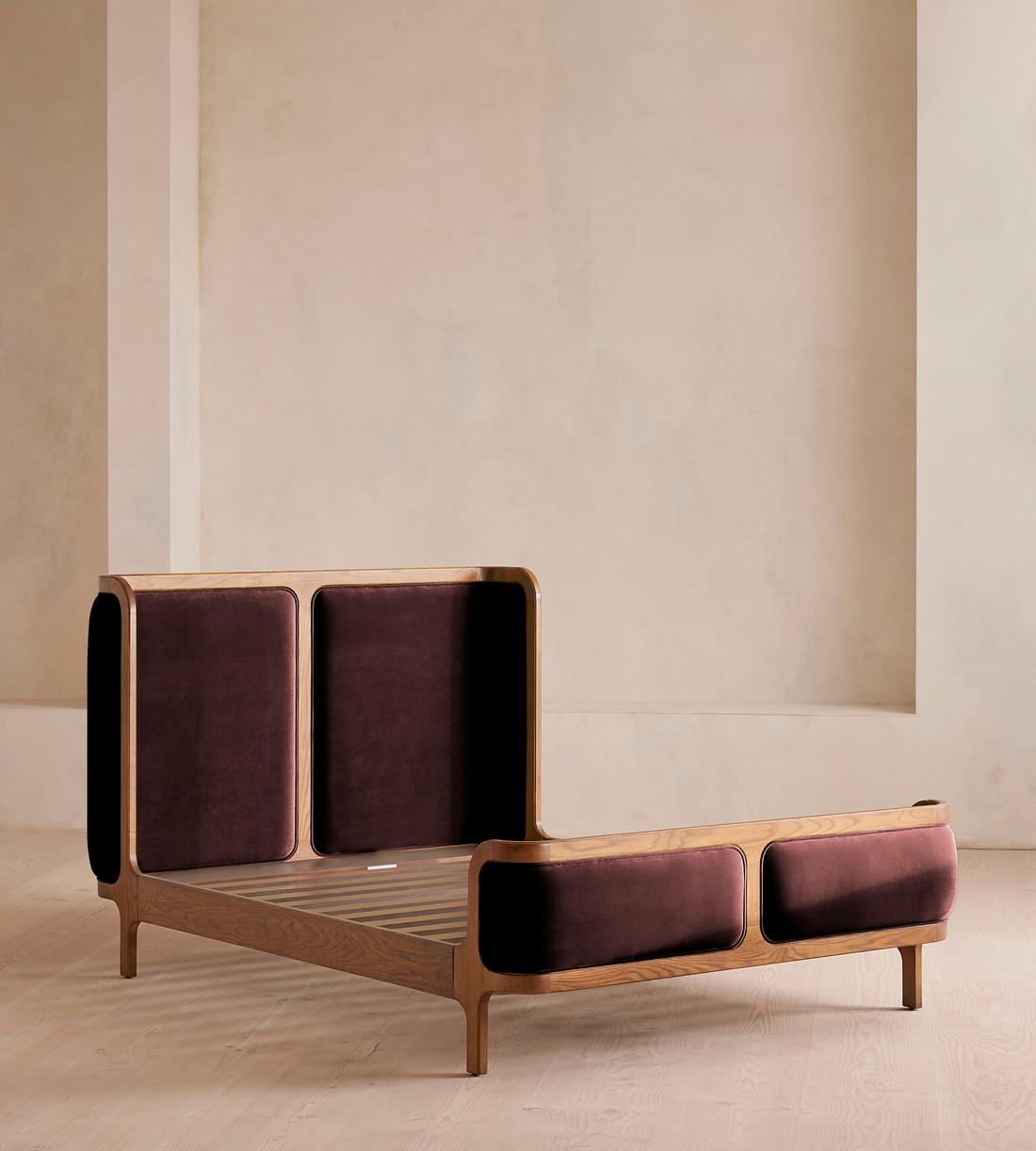 Belsa Bed - Light Wood - Queen - Velvet - Aubergine - US - Images - Image 3