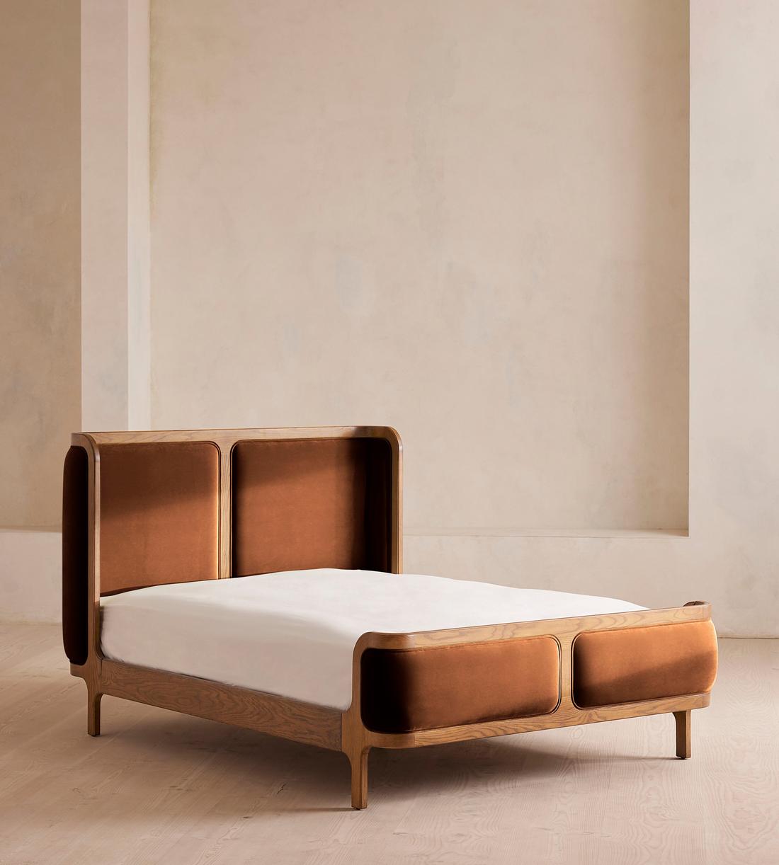 Belsa Bed - Light Wood - King - Velvet - Cinnamon - US - Listing - Image 1