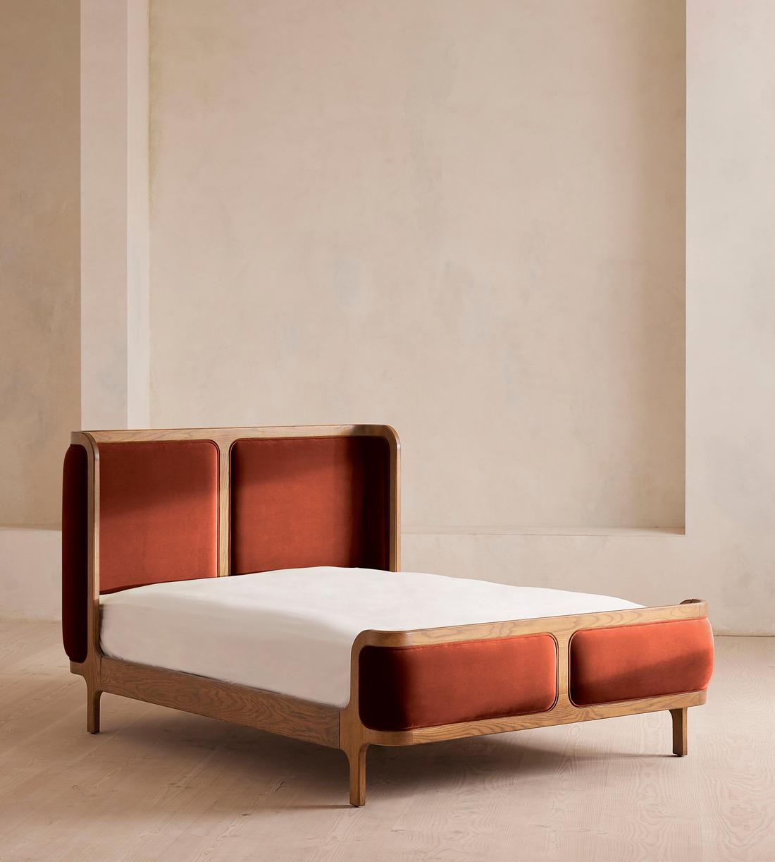 Belsa Bed - Light Oak - King - Velvet - Rust - US - Listing - Image 1