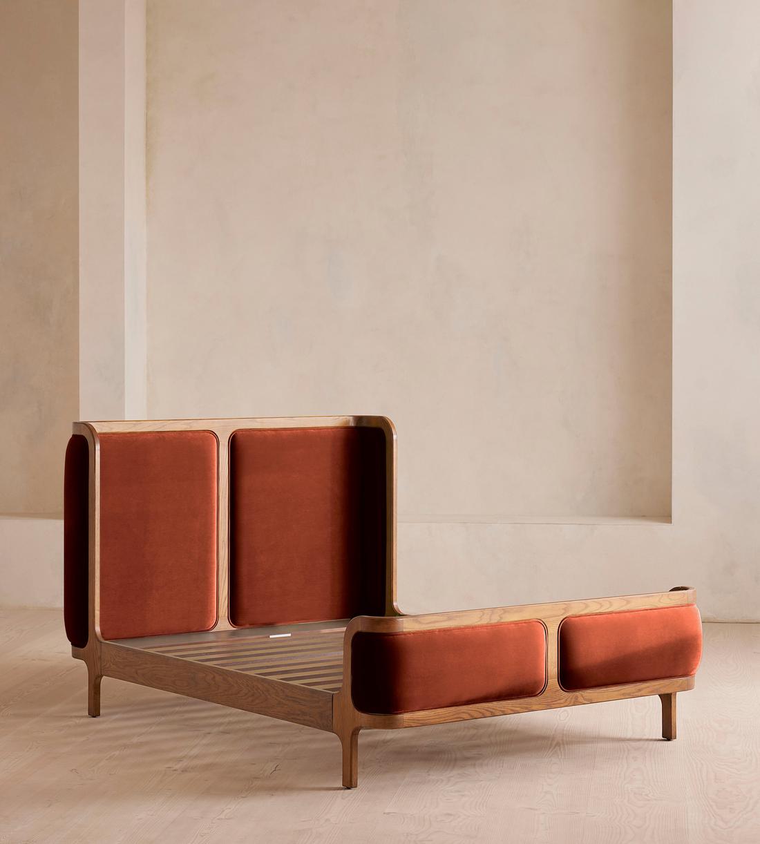 Belsa Bed - Light Oak - King - Velvet - Rust - US - Images - Image 3