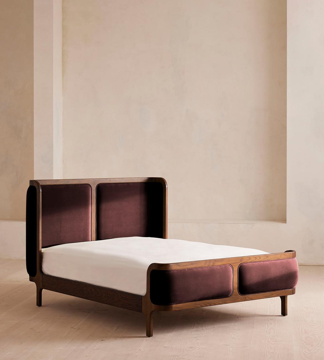 Belsa Bed - Double - Velvet - Aubergine - UK - Listing - Image 1