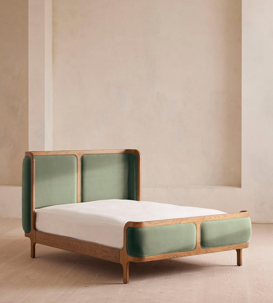 Belsa Bed - Light Wood - King - Velvet - Seafoam - US - Listing - Image 1