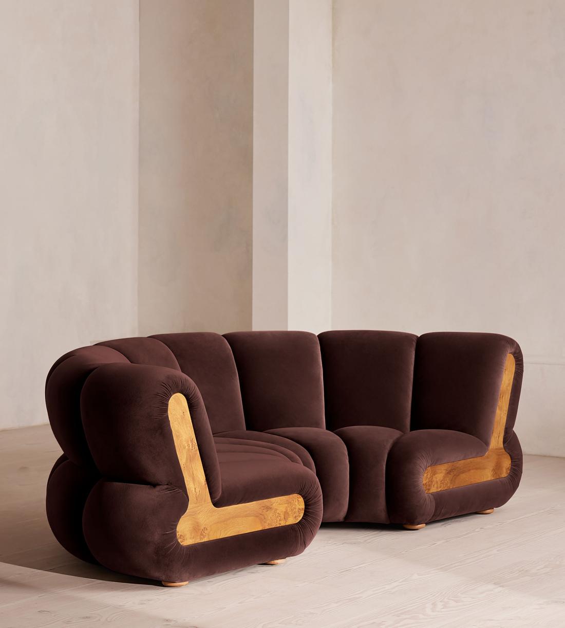 Noelle Modular Curved Sofa - Four Seater - Velvet - Aubergine - UK - Listing - Image 2