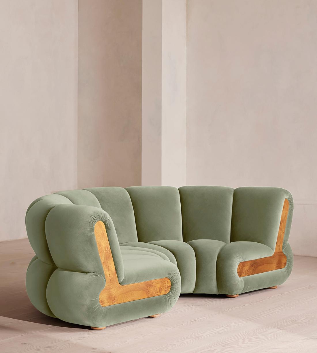 Noelle Sectional Curved Sofa - Four Seater - Velvet - Seafoam - US - Listing - Image 2