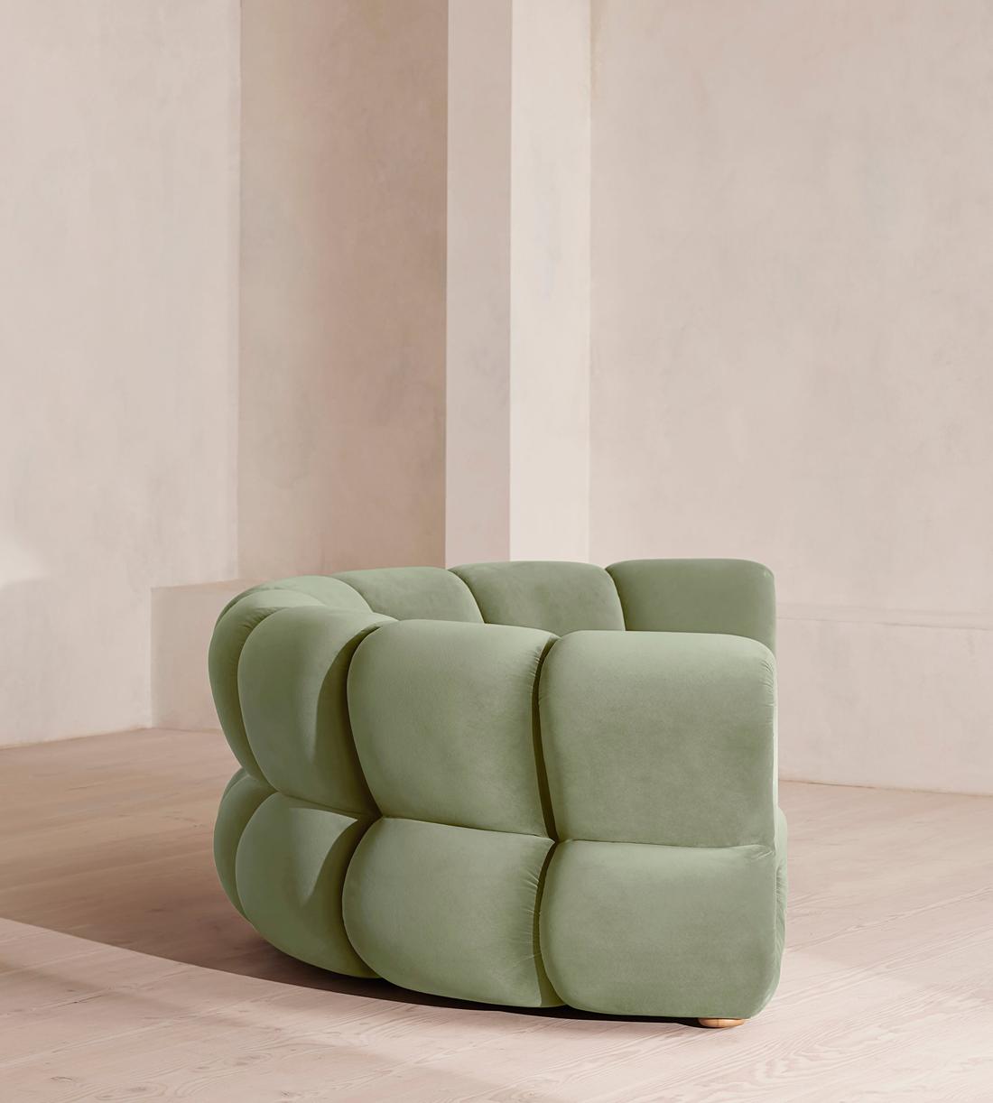 Noelle Sectional Curved Sofa - Four Seater - Velvet - Seafoam - US - Images - Image 3