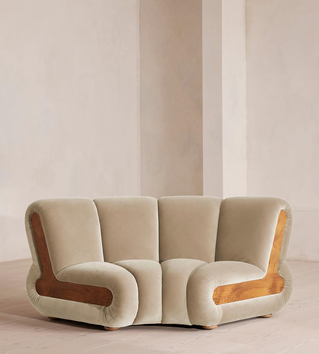 Noelle Sectional Sofa - Curved Module - Velvet - Oyster - US - Image 1