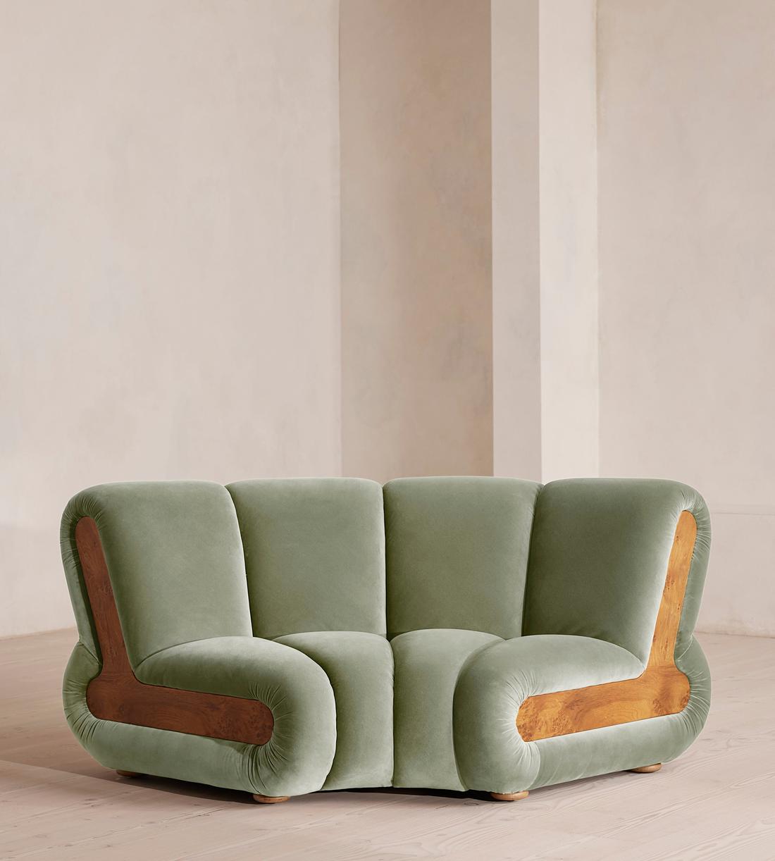 Noelle Sectional Sofa - Curved Module - Velvet - Seafoam - US - Image 1