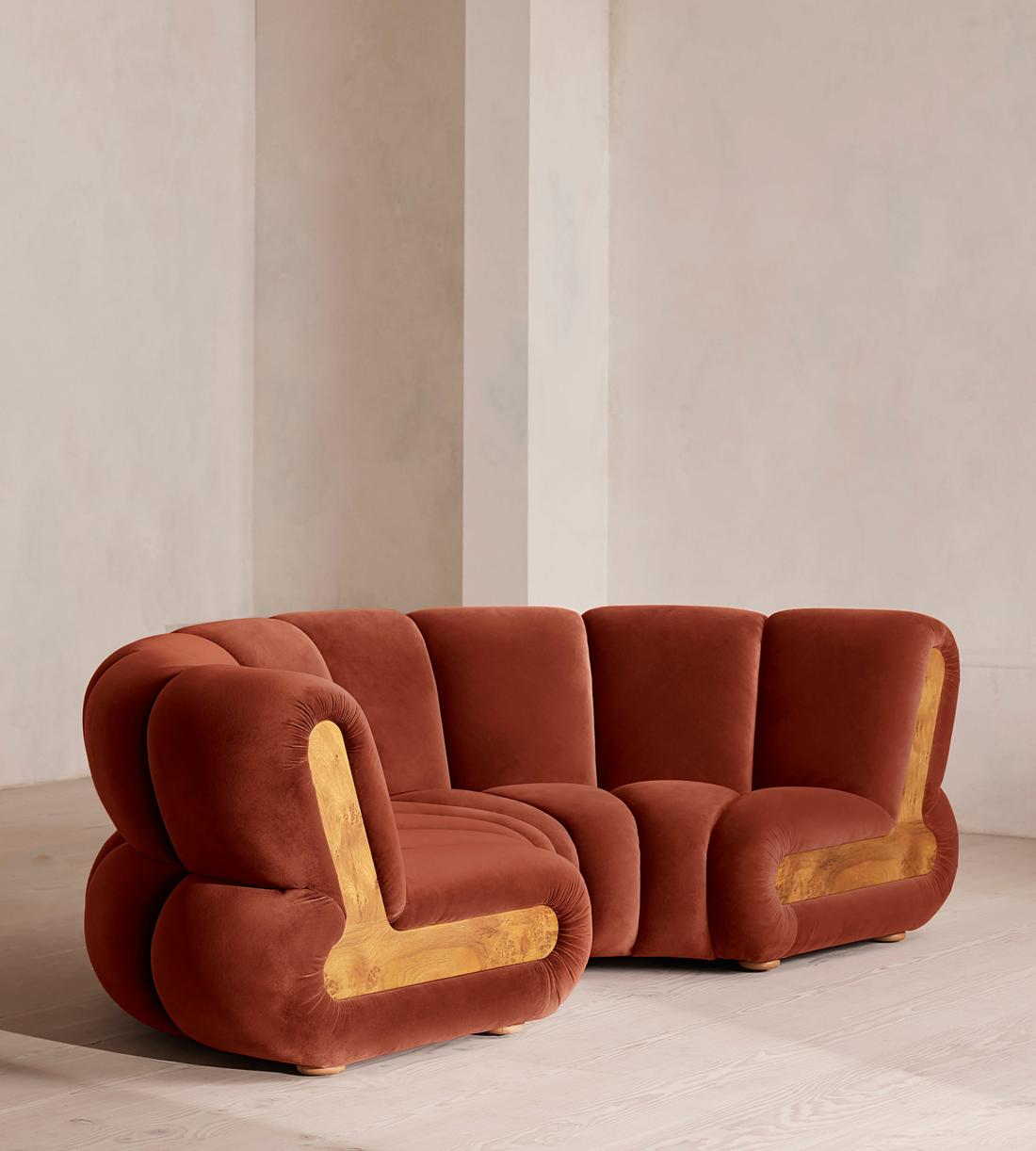 Noelle Modular Curved Sofa - Four Seater - Velvet - Rust - Listing - Image 2