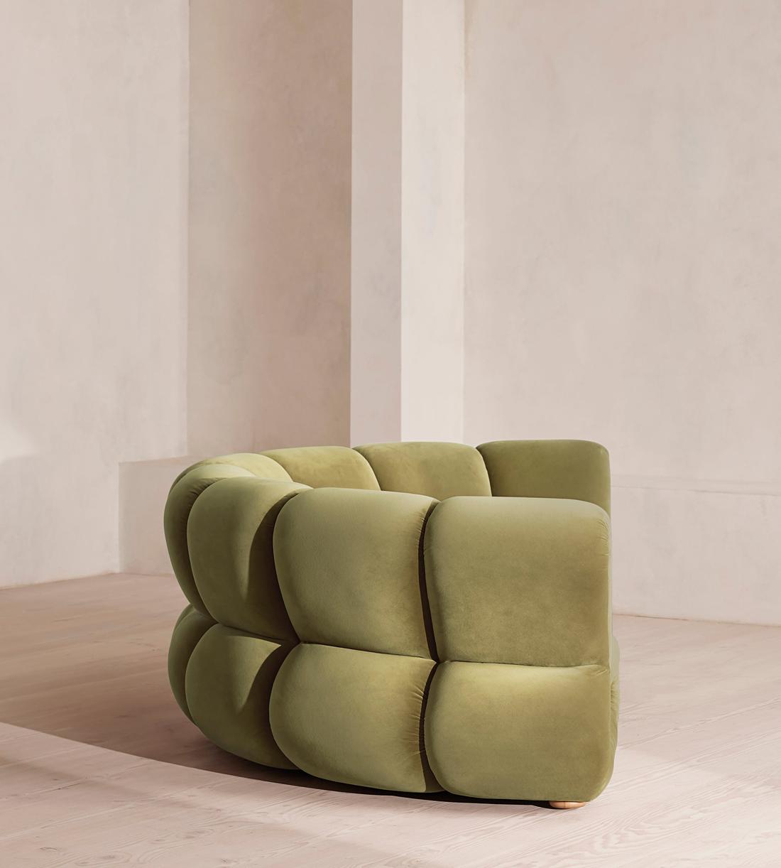 Noelle Modular Curved Sofa - Four Seater - Velvet - Lichen - Images - Image 3