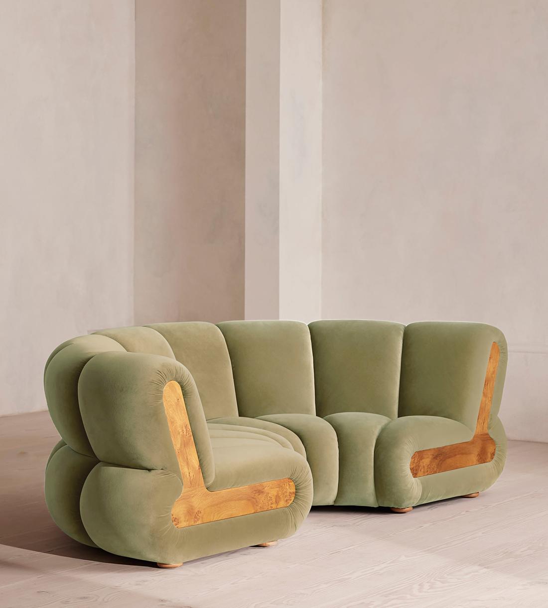 Noelle Sectional Curved Sofa - Four Seater - Velvet - Lichen - US - Listing - Image 2