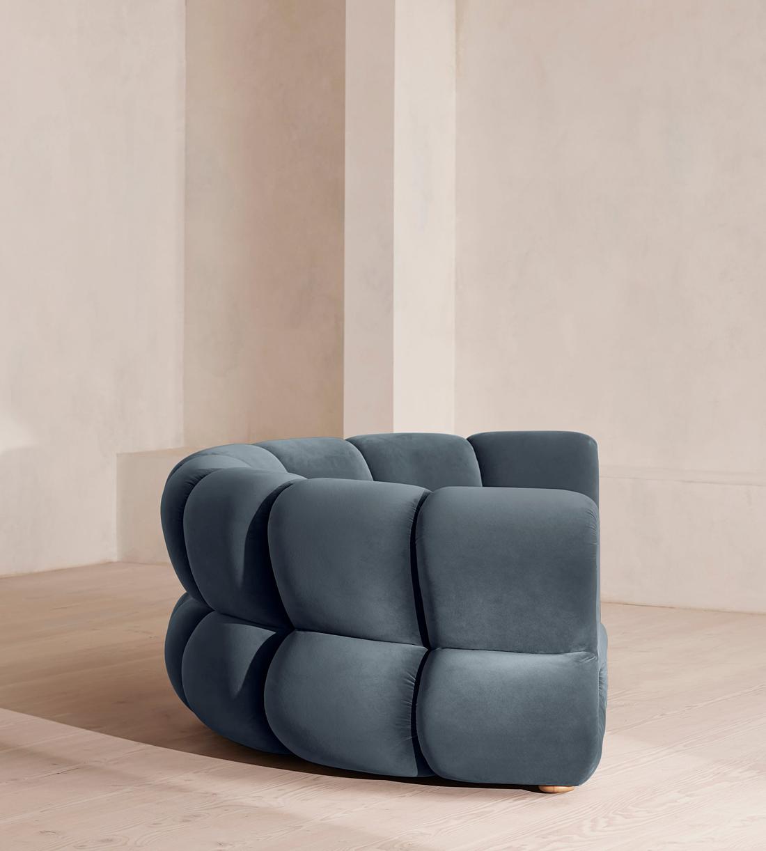 Noelle Modular Curved Sofa - Four Seater - Velvet - Grey Blue - Images - Image 3