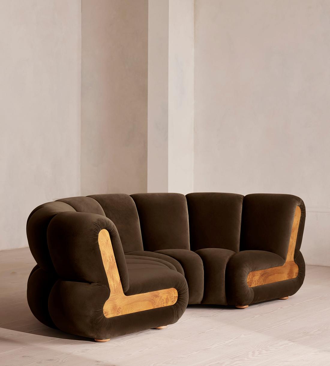 Noelle Sectional Curved Sofa - Four Seater - Velvet Chocolate Brown - US - Listing - Image 2