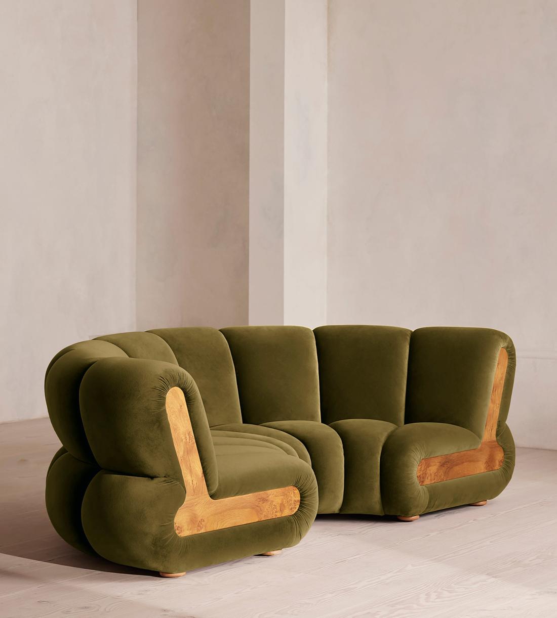 Noelle Modular Curved Sofa - Four Seater - Velvet - Olive - Listing - Image 2