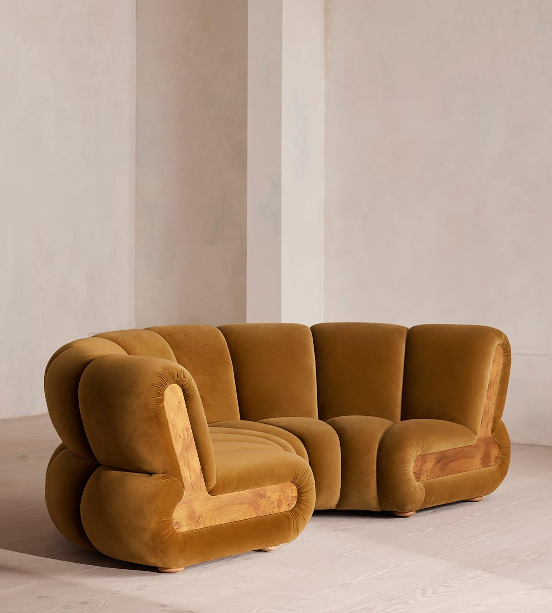 Noelle Sectional Curved Sofa - Four Seater - Velvet - Mustard - US - Listing - Image 2