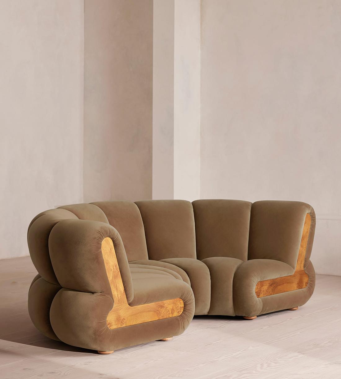 Noelle Sectional Curved Sofa - Four Seater - Velvet - Truffle - US - Listing - Image 2
