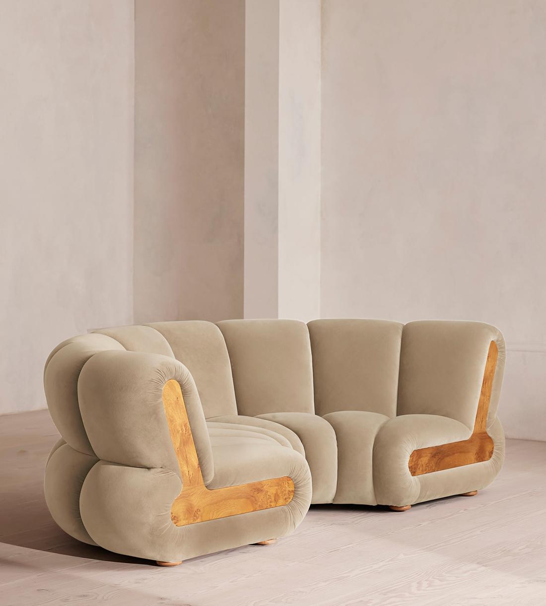 Noelle Sectional Curved Sofa - Four Seater - Velvet - Oyster - US - Listing - Image 2