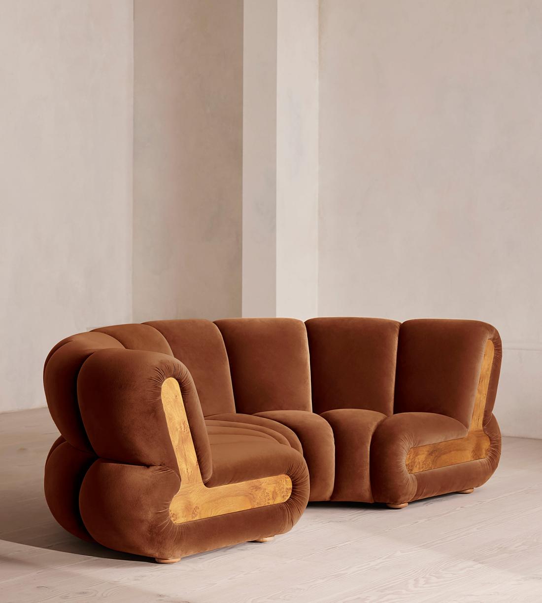 Noelle Sectional Curved Sofa - Four Seater - Velvet - Cinnamon - US - Listing - Image 2