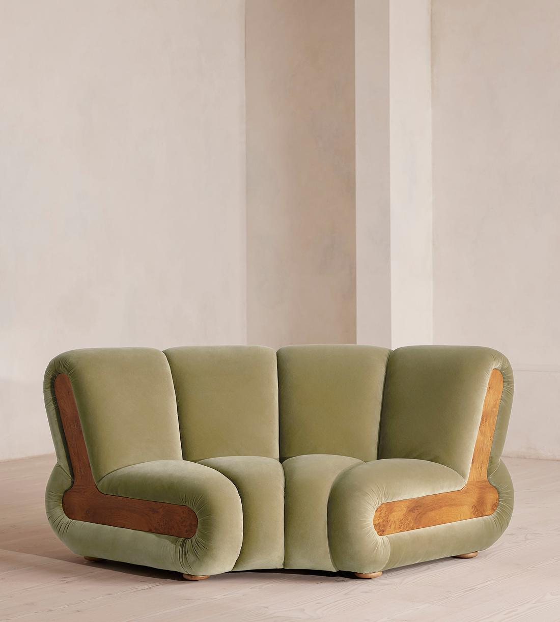 Noelle Modular Curved Armchair - Velvet Lichen - UK - Listing - Image 1