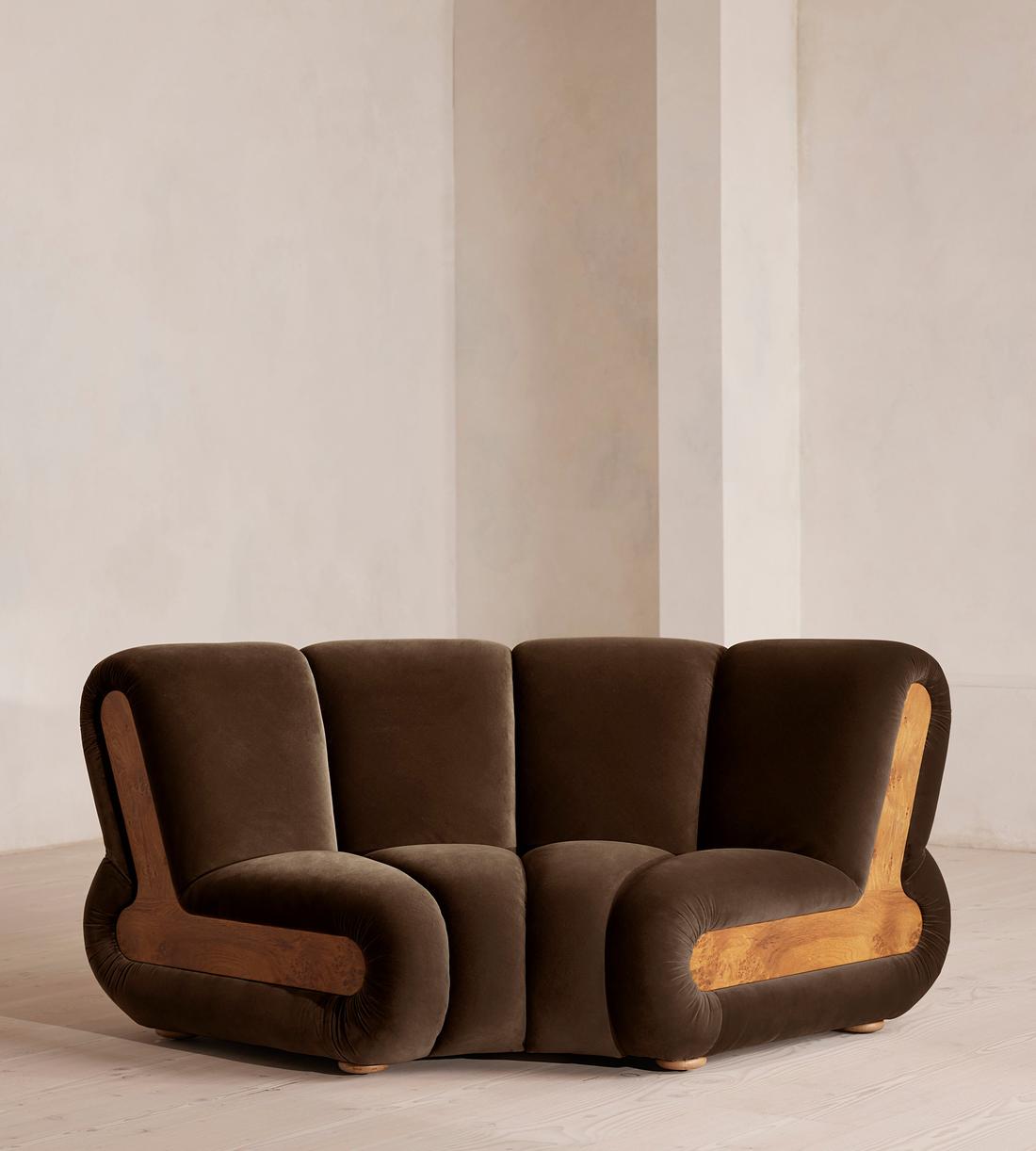 Noelle Sectional Curved Armchair - Velvet Chocolate Brown - US - Listing - Image 1