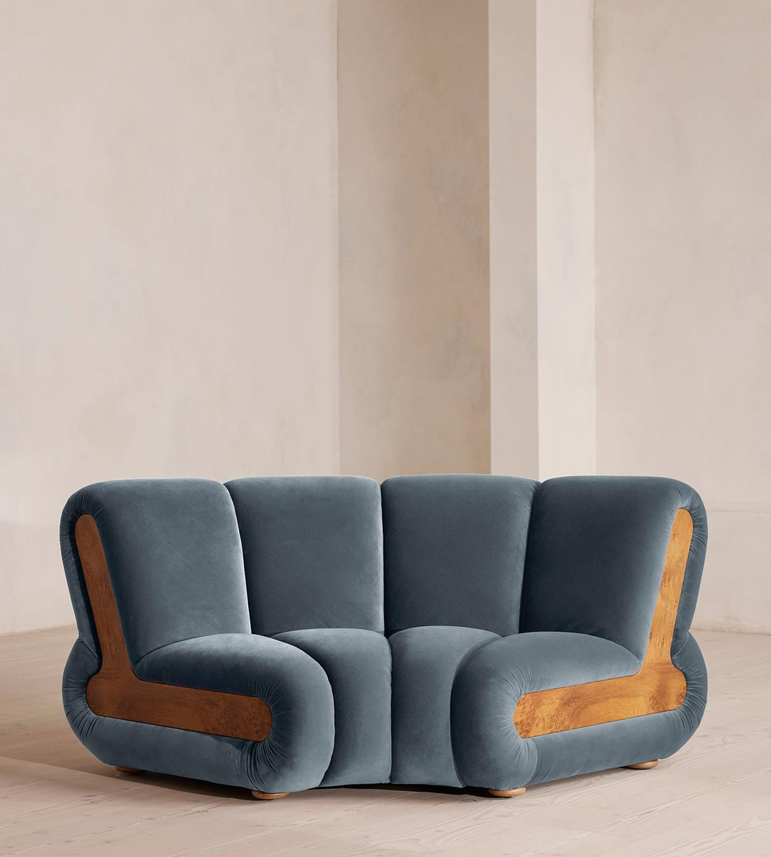 Noelle Sectional Curved Armchair - Velvet Grey Blue - US - Listing - Image 1
