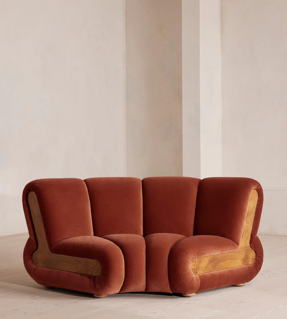 Noelle Sectional Curved Armchair - Velvet Rust - US - Listing - Image 1