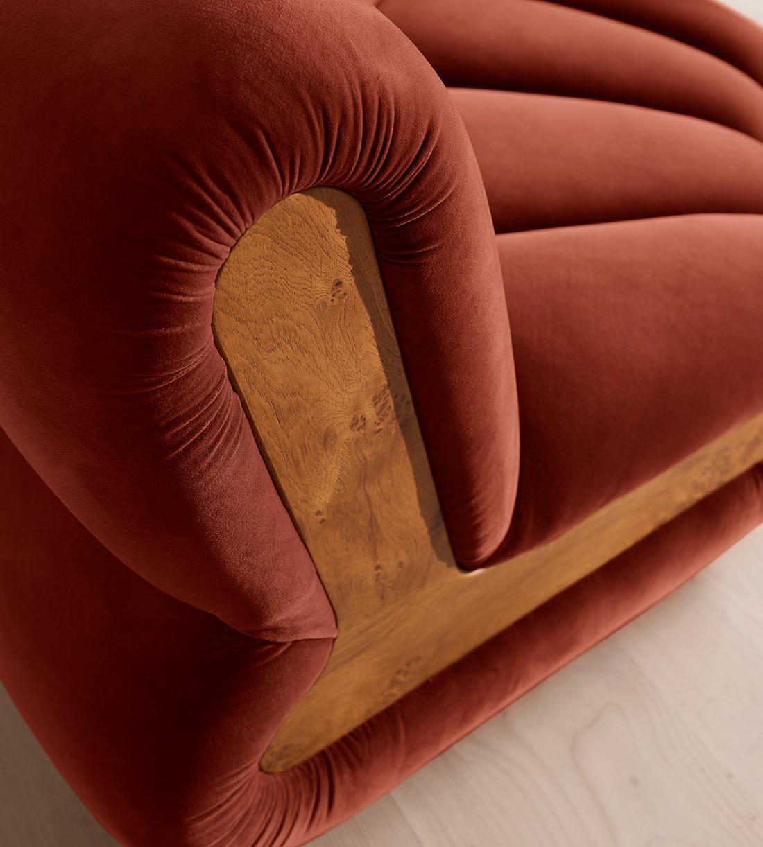 Noelle Sectional Curved Armchair - Velvet Rust - US - Images - Image 7