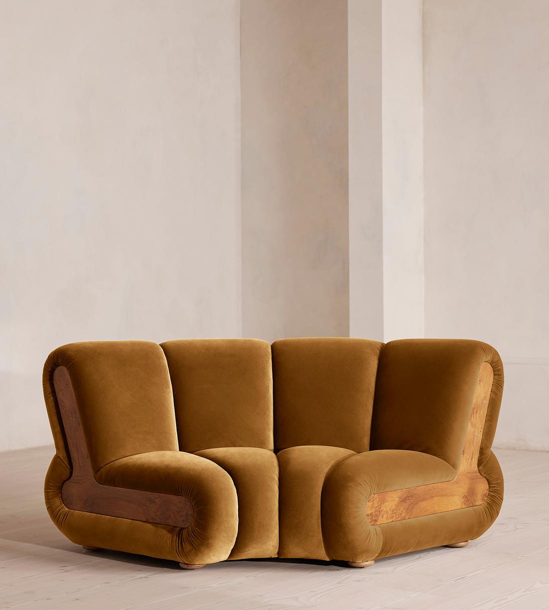 Noelle Modular Curved Armchair - Velvet Mustard - UK - Listing - Image 1