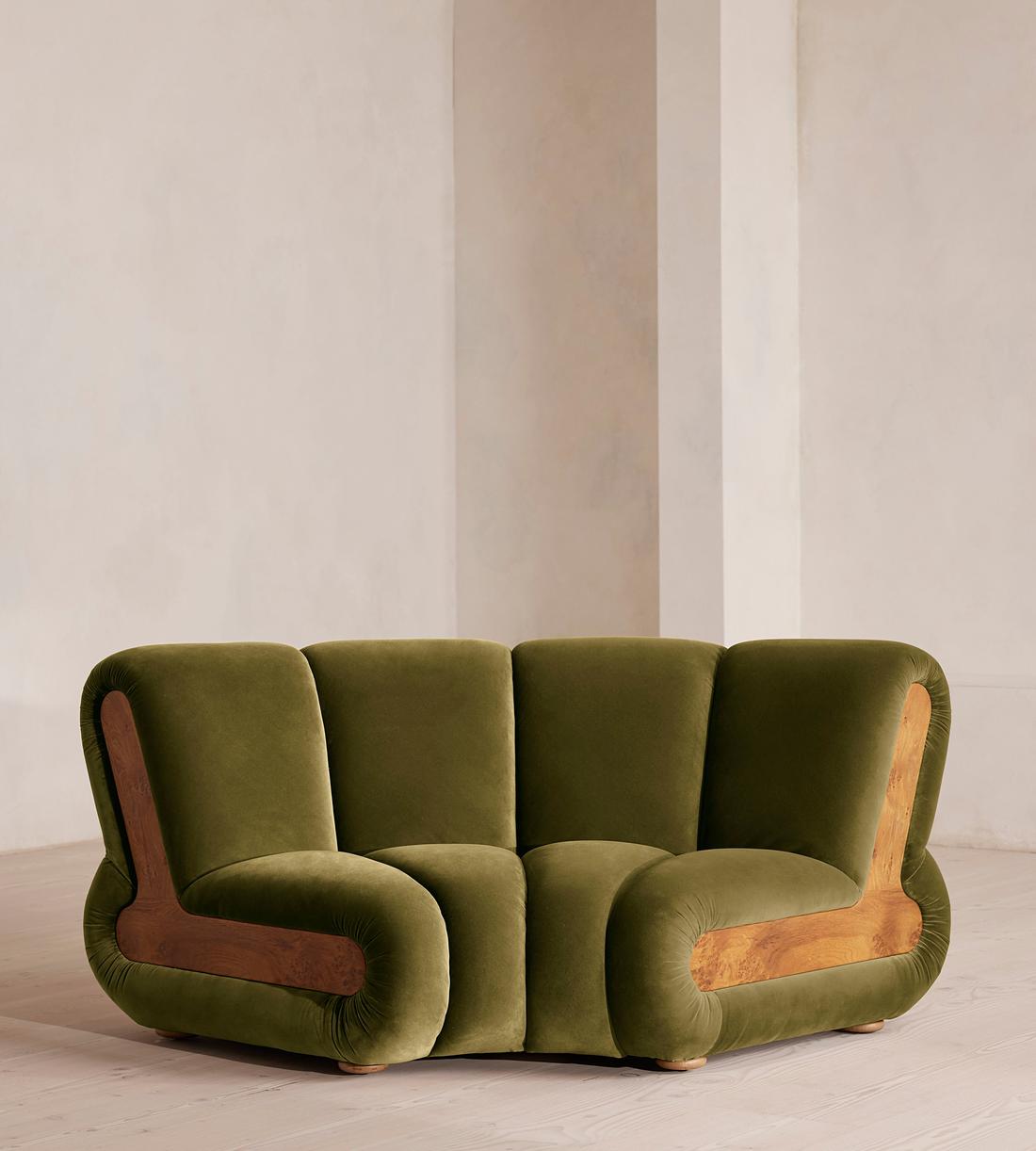 Noelle Sectional Curved Armchair - Velvet Olive - US - Listing - Image 1