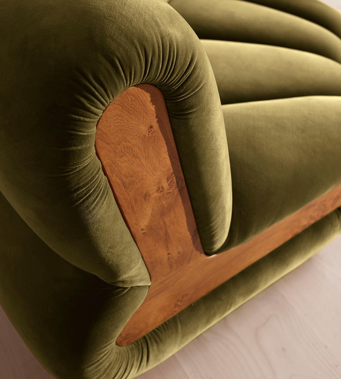 Noelle Sectional Curved Armchair - Velvet Olive - US - Images - Image 7