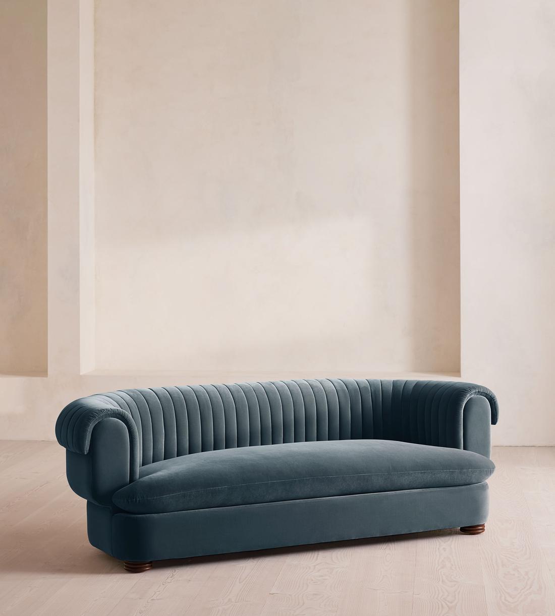 Rava Three Seater Sofa - Velvet - Grey Blue - Listing - Image 2