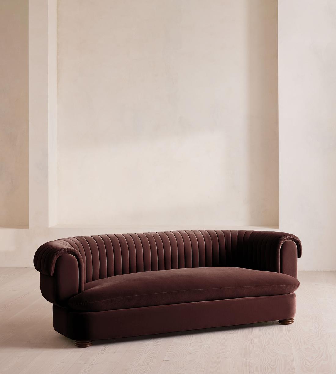 Rava Three Seater Sofa - Velvet - Aubergine - UK - Listing - Image 2