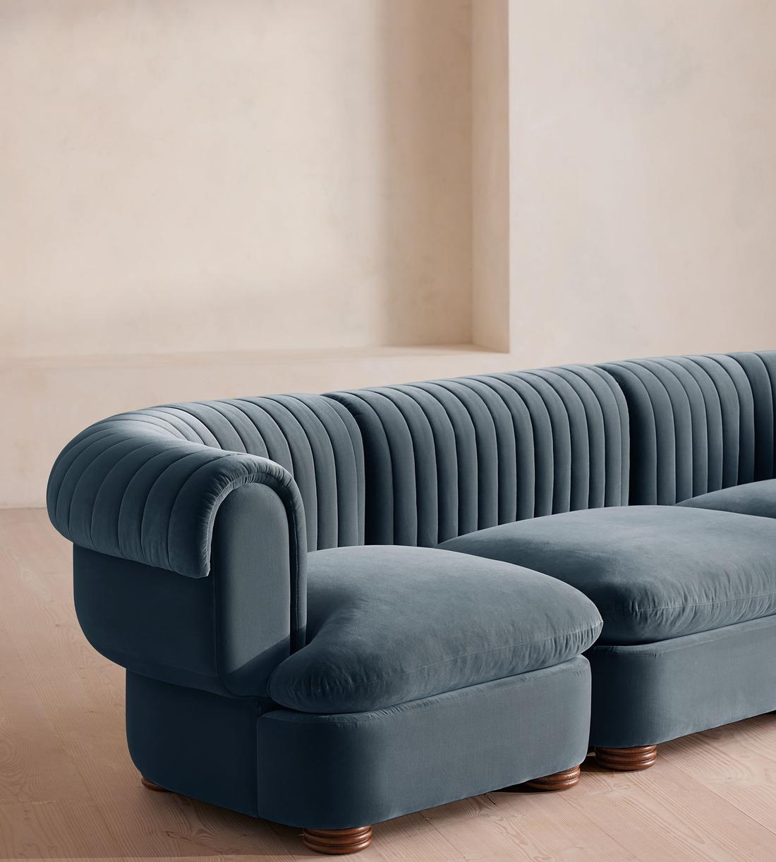 Rava Modular Sofa - Four Seater - Velvet - Grey Blue - Images - Image 5