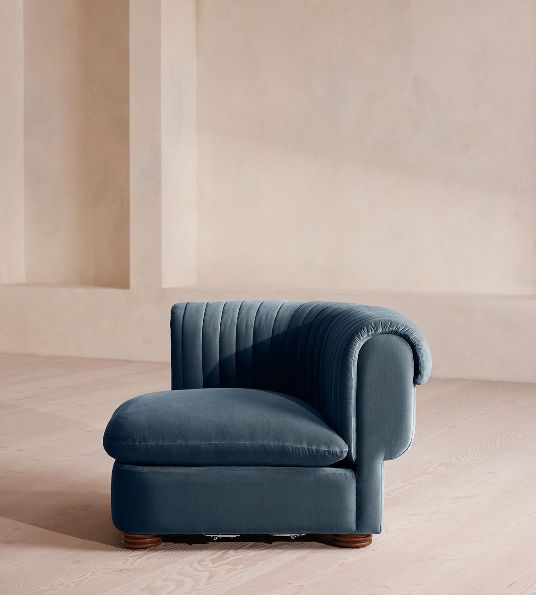 Rava Modular Sofa - Left Arm Module - Velvet - Grey Blue - Image 3