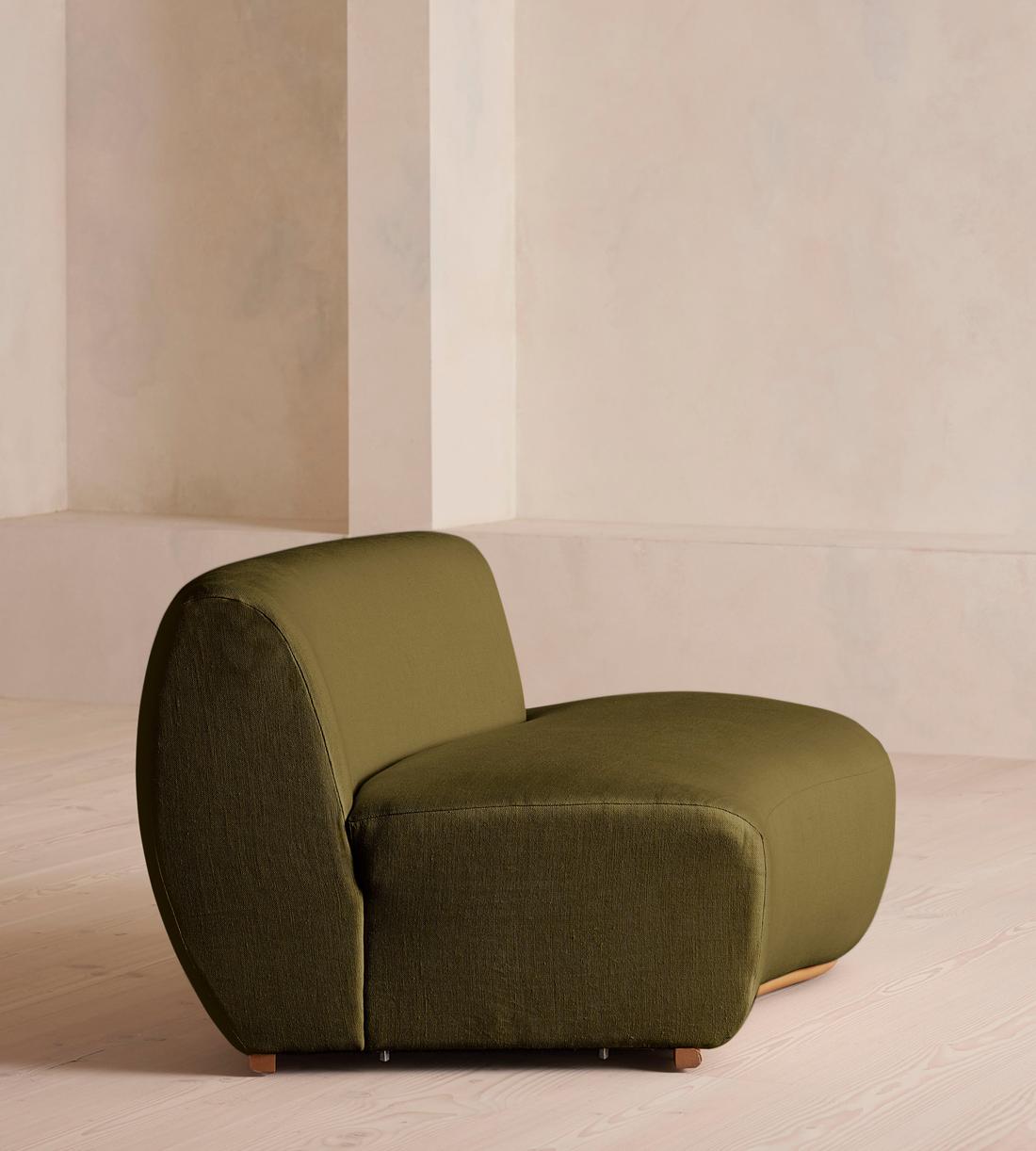 Aline Serpentine Sectional Sofa - Middle Section - Linen - Olive - US - Image 7