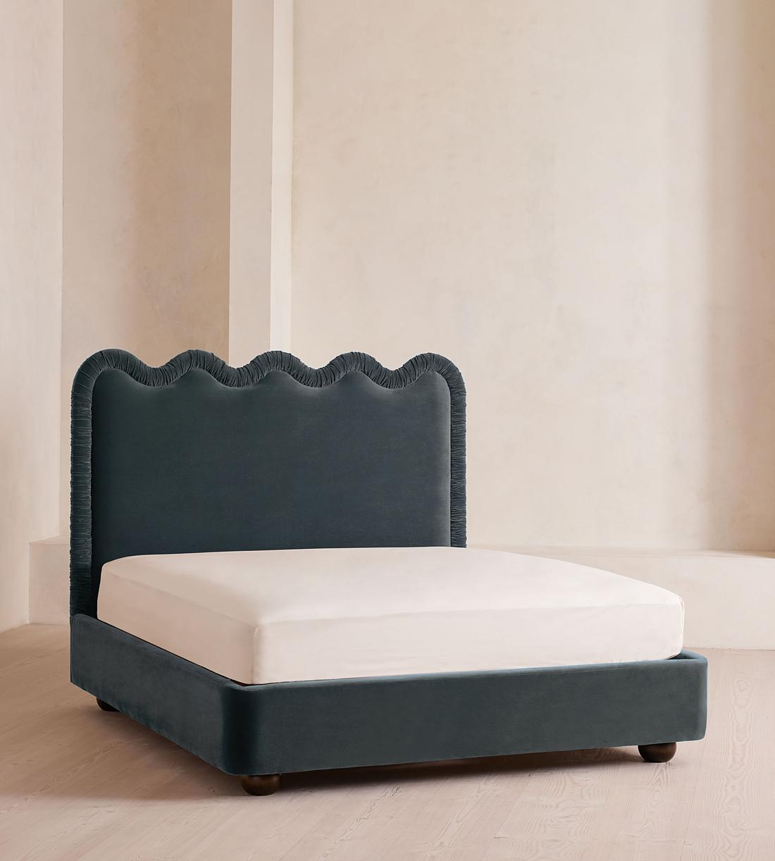 Tristan Bed - Queen - Velvet - Grey Blue - US - Listing - Image 1