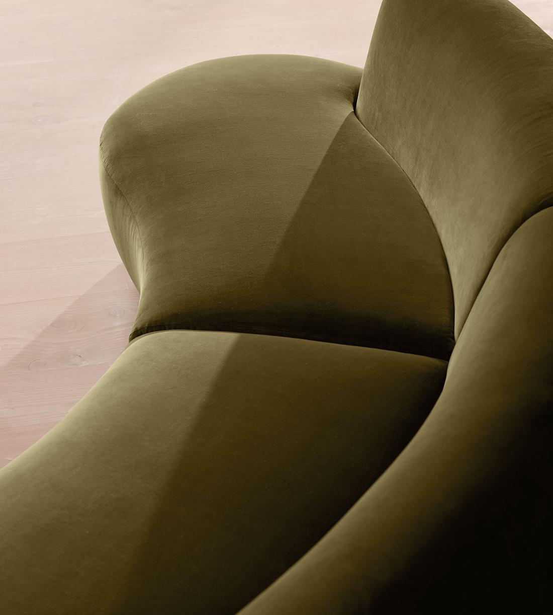 Aline Serpentine Sectional Sofa - Four Seater - Olive Velvet - US - Images - Image 5