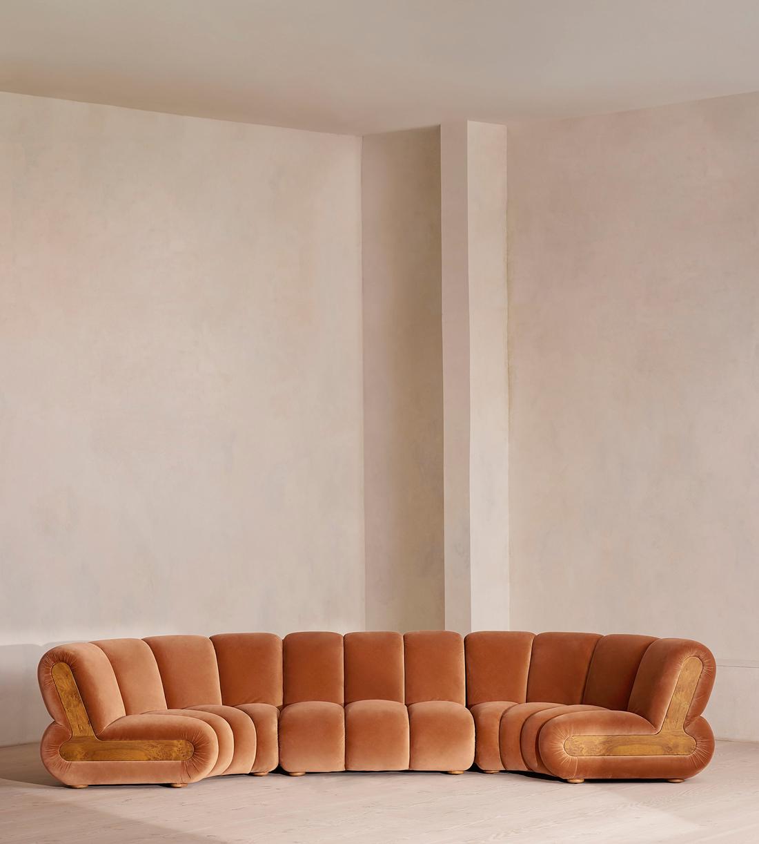 Noelle Sectional Curved Sofa - Six Seater - Velvet Antique Rose - US - Listing - Image 2