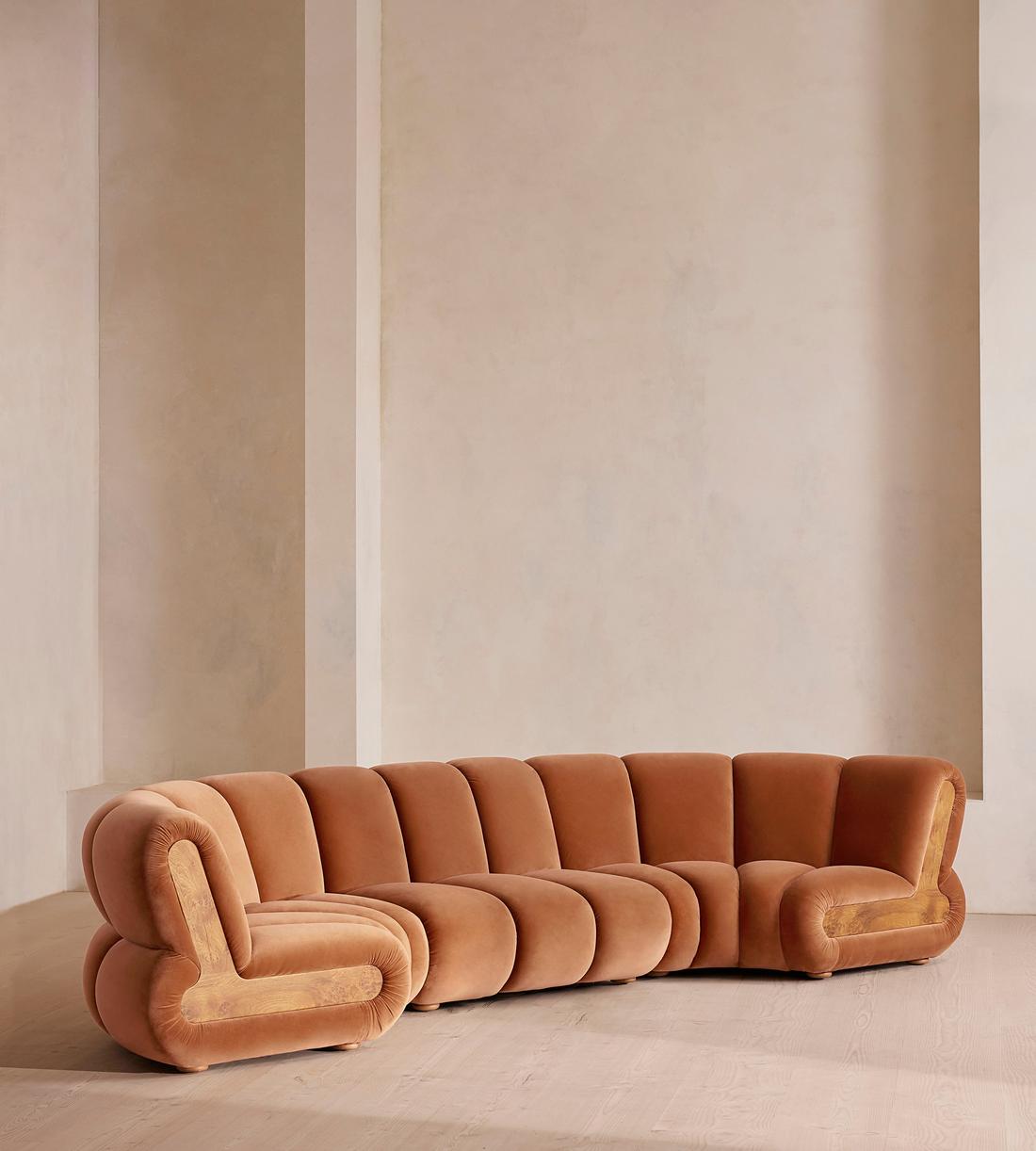 Noelle Sectional Curved Sofa - Six Seater - Velvet Antique Rose - US - Listing - Image 3