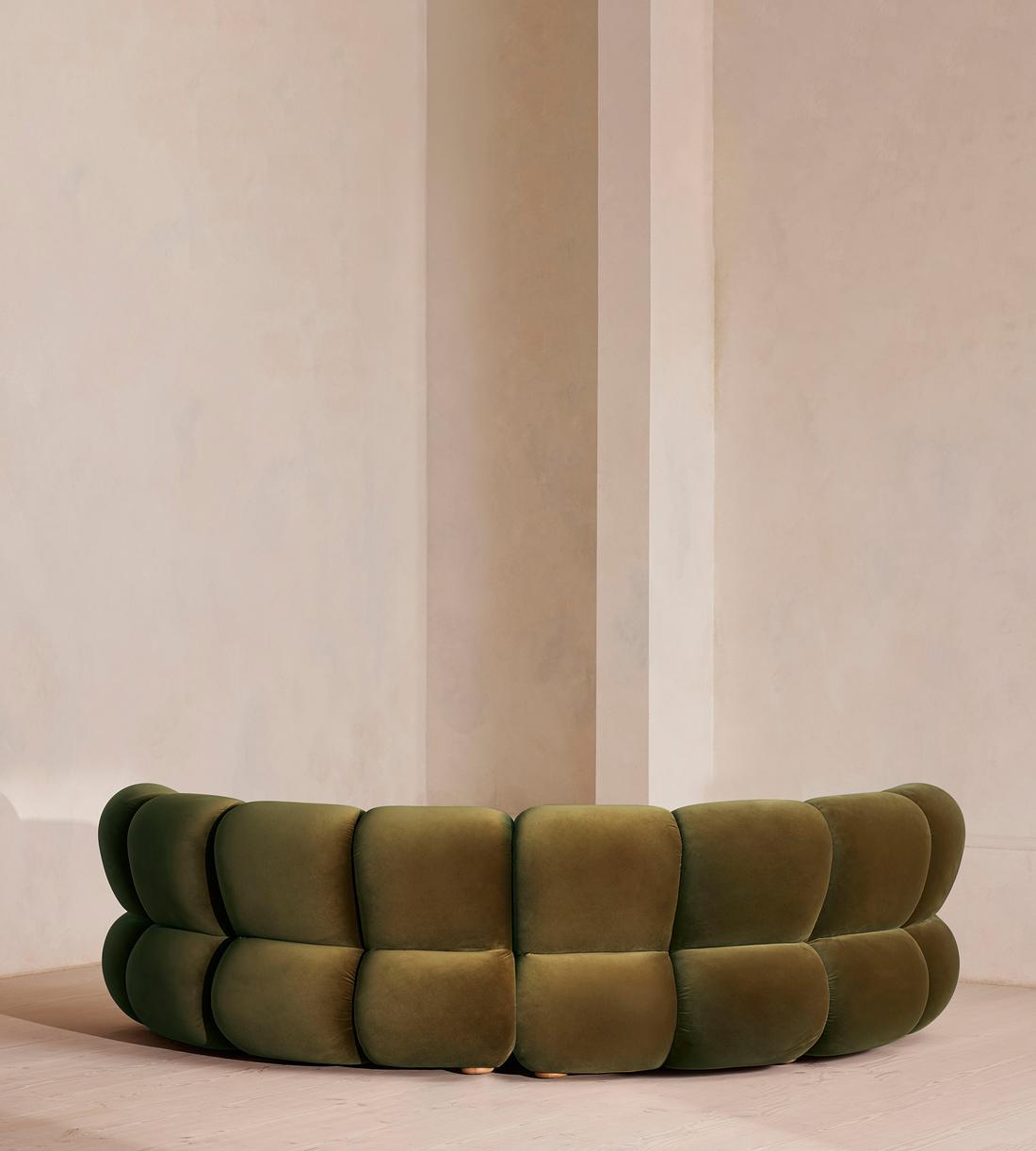 Noelle Modular Curved Sofa - Four Seater - Velvet - Olive - Images - Image 4