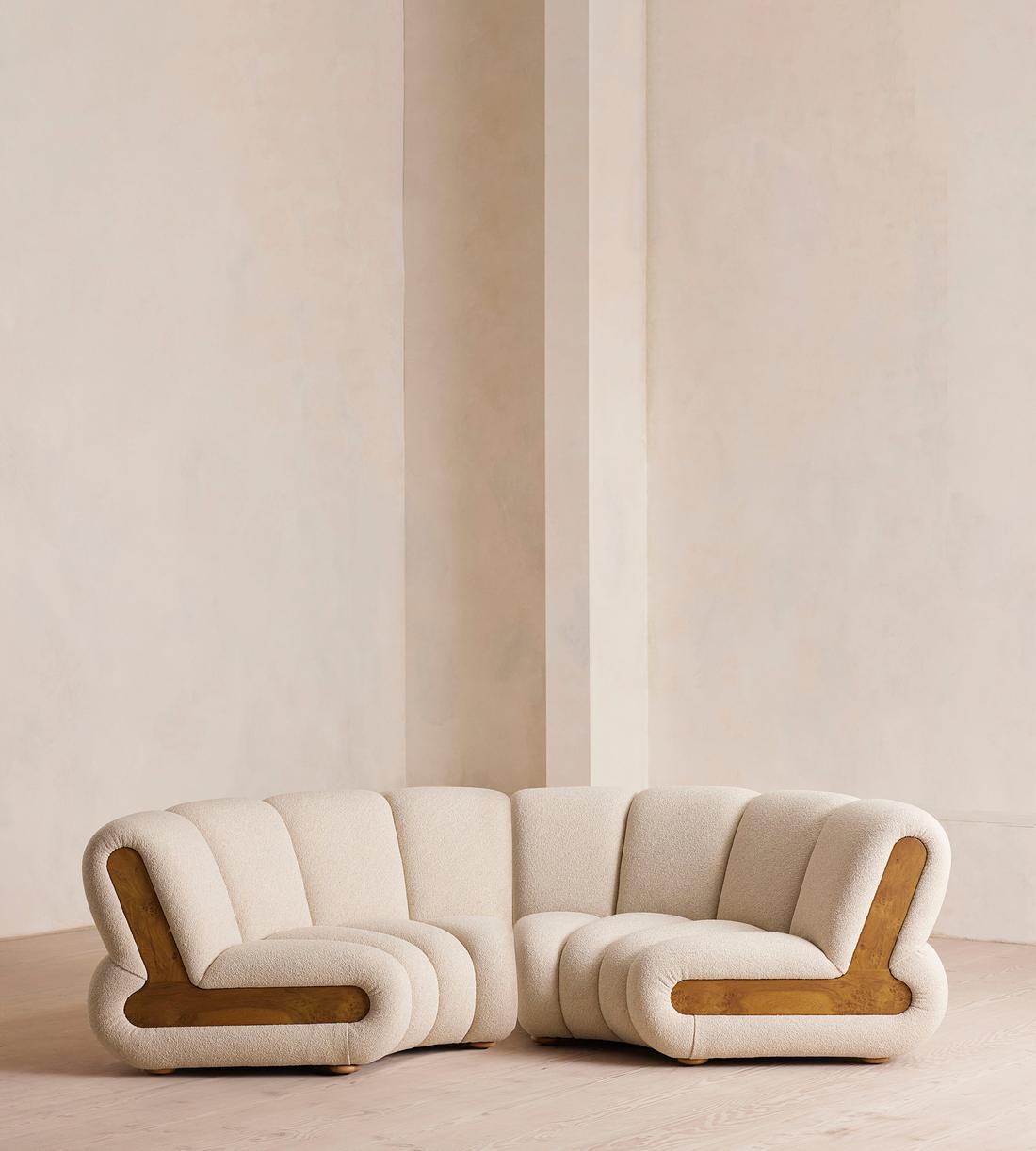 Noelle Sectional Curved Sofa - Four Seater - Boucle Natural - US - Listing - Image 1