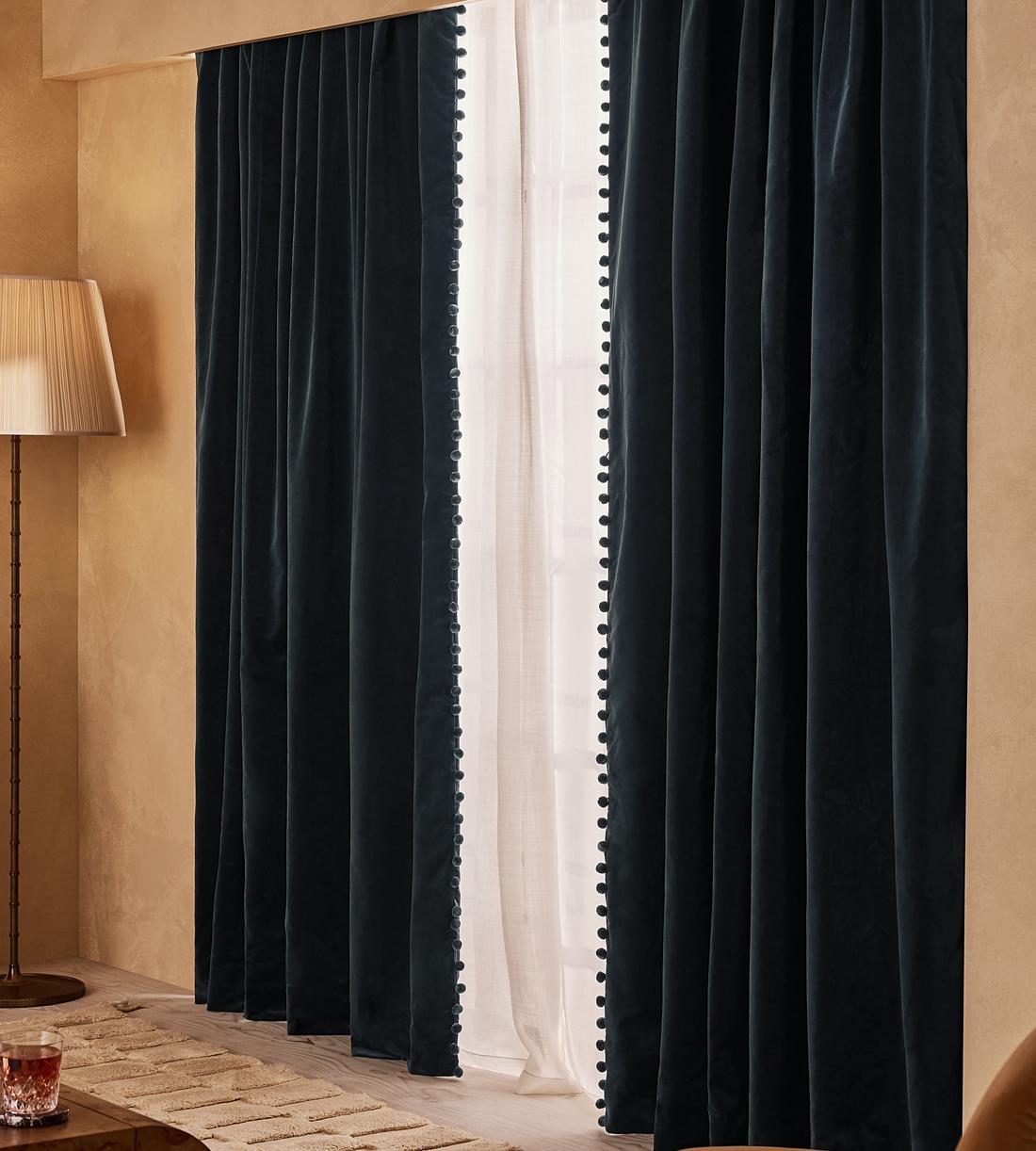 Margeaux Velvet Curtains - Grey Blue - Width 263cm Length 228cm - Listing - Image 1
