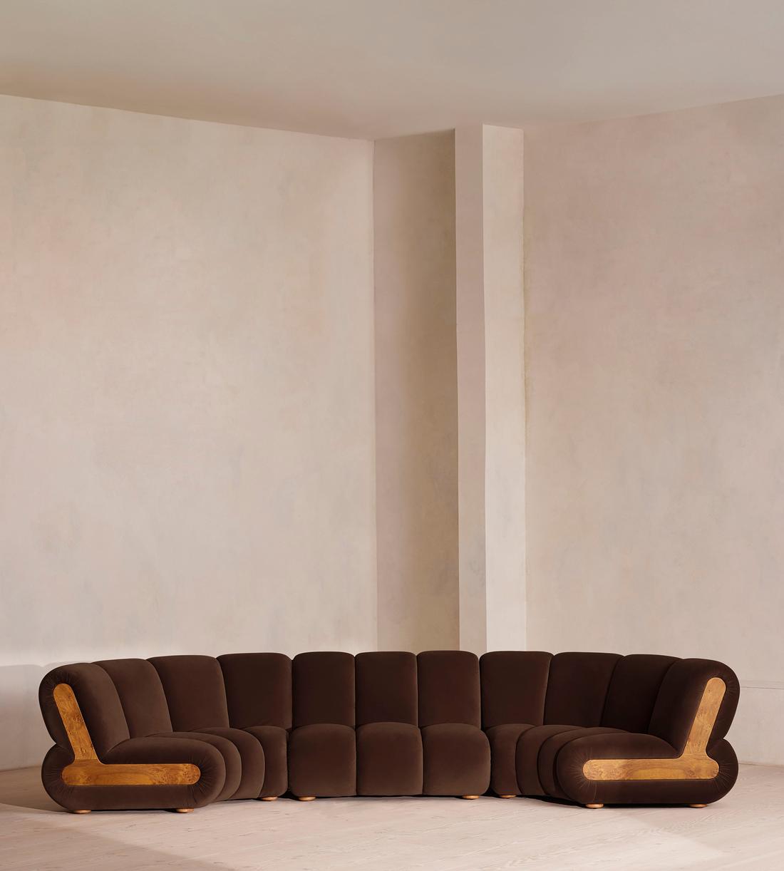 Noelle Modular Curved Sofa - Six Seater - Velvet Chocolate Brown - Listing - Image 1
